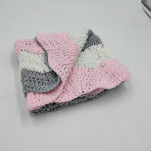 pink white grey waved baby blanket