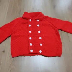 red winter cardigan