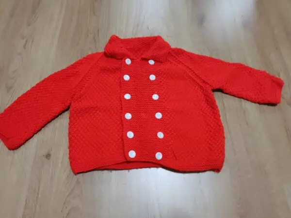 red winter cardigan